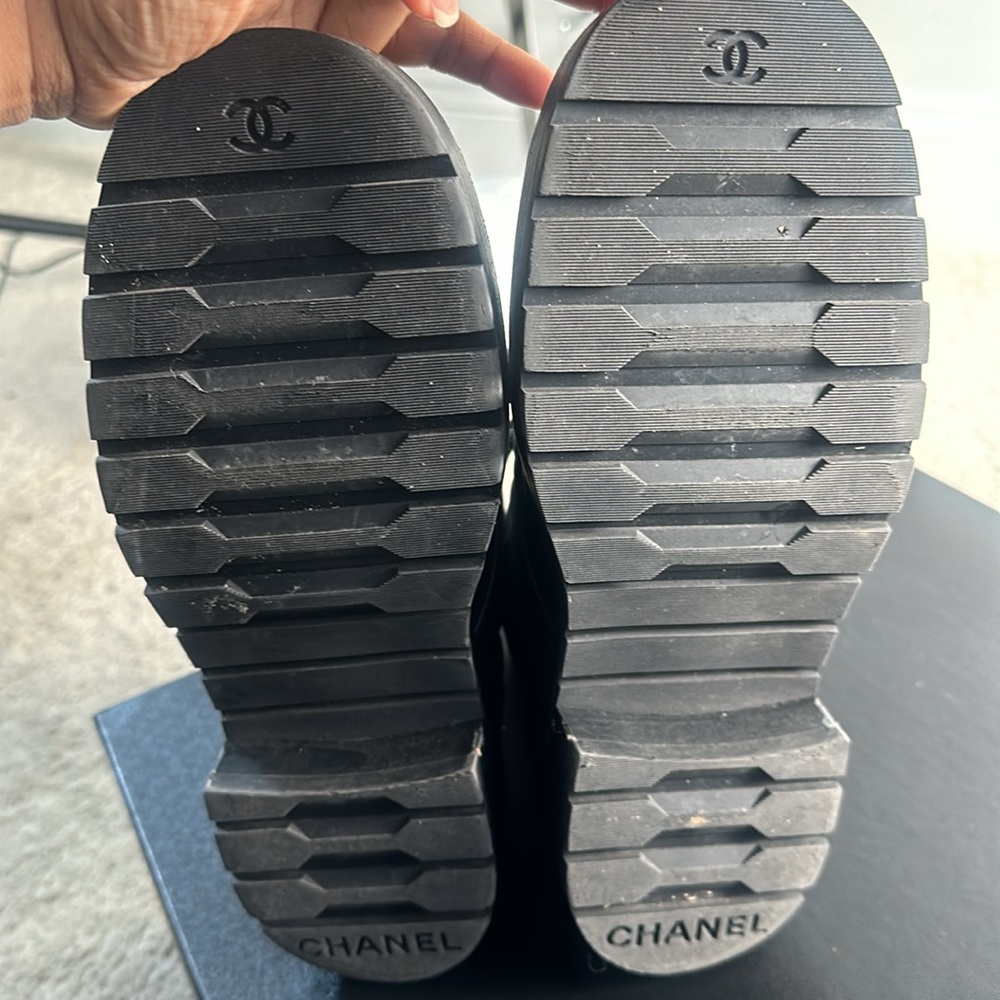 These are authentic Chanel Goatskin Calfskin Quilted Lace Up Combat boots. - Picture 2 of 5